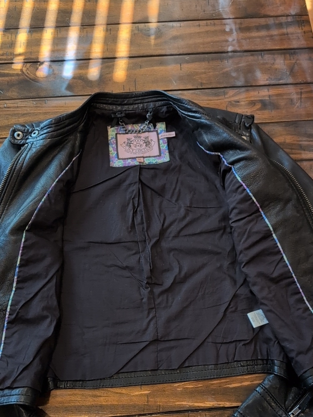 Juicy Couture Leather Ruffle Shoulder Moto Jacket Vintage Y2K - Picture 4 of 12